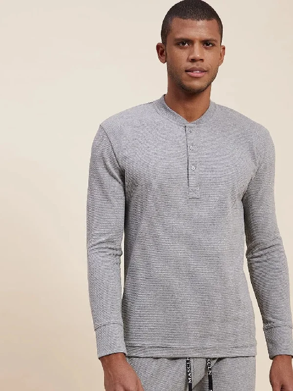 French Terry T-ShirtsMen's Grey Melange Henley T-Shirt