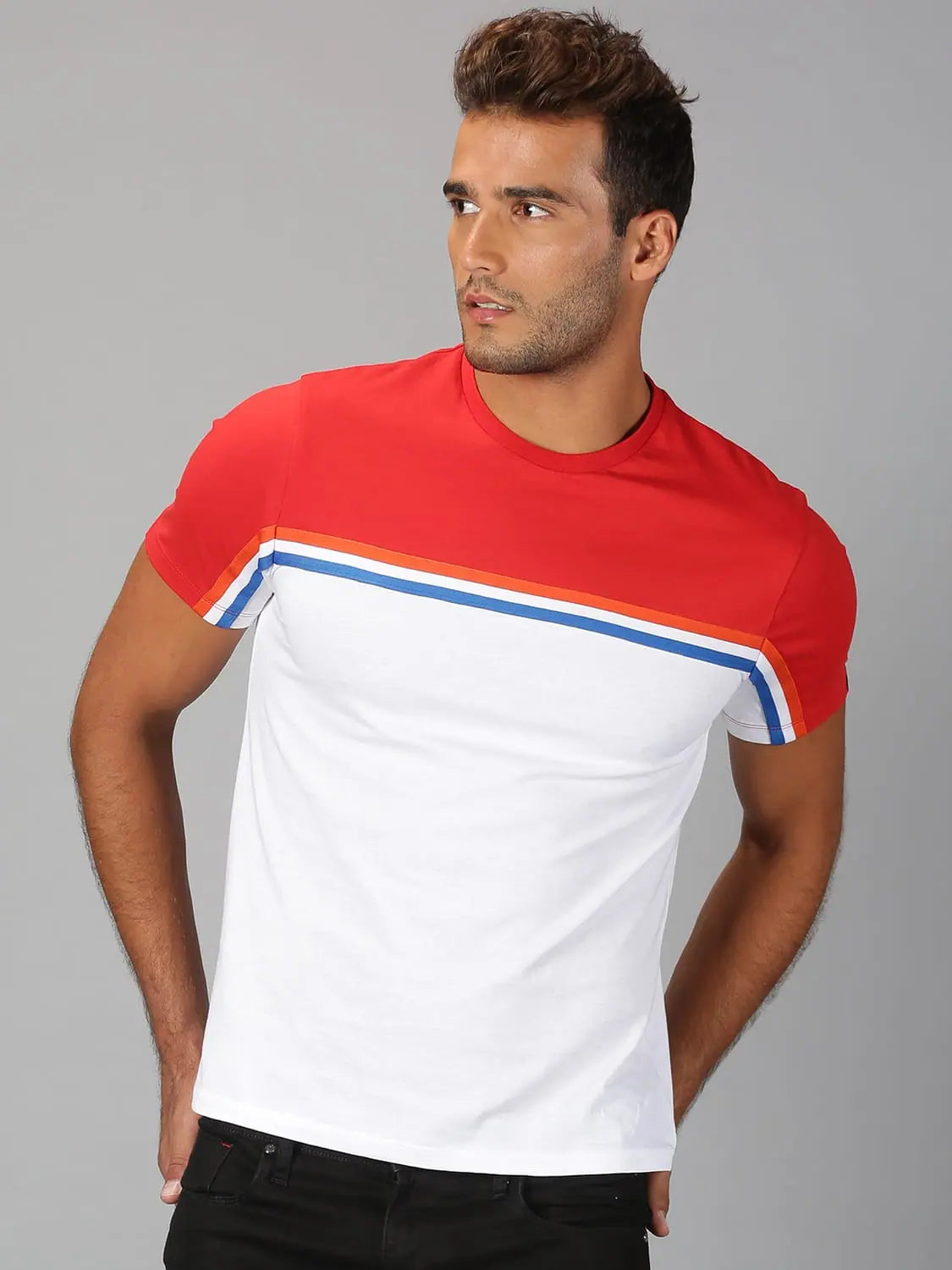 Off-Shoulder T-ShirtsMen T-Shirt Colour-block Cotton T-Shirt Ware