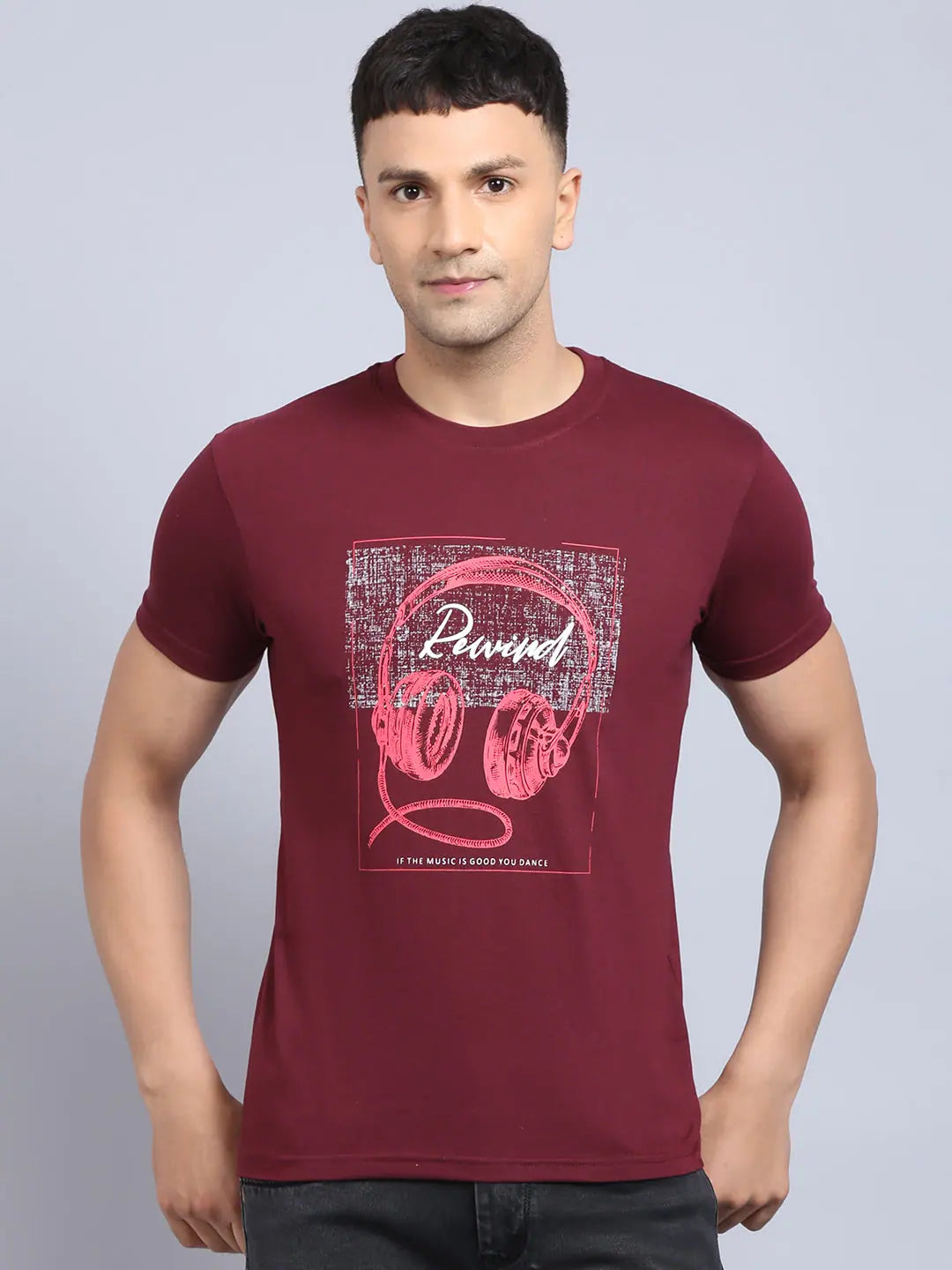 Casual T-ShirtsRodamo Maroon Printed Round Neck T-shirts-112260101-L