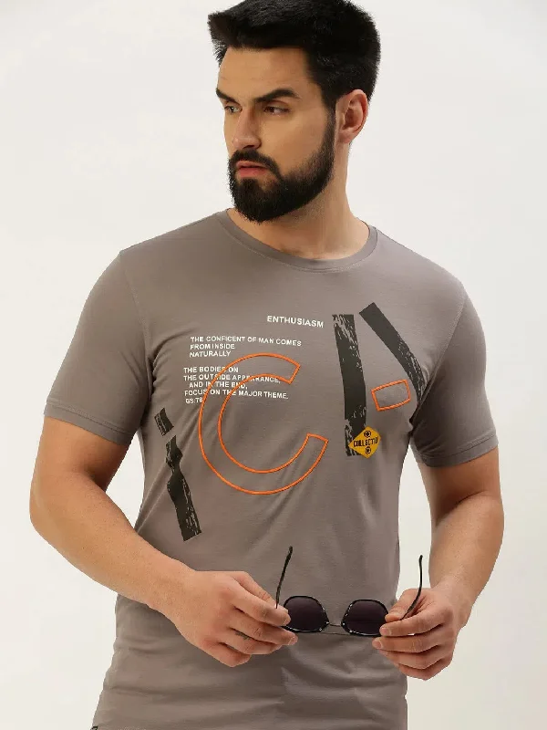 V-Neck T-ShirtsMen Grey Printed T Shirt-GS-TS-274-Grey