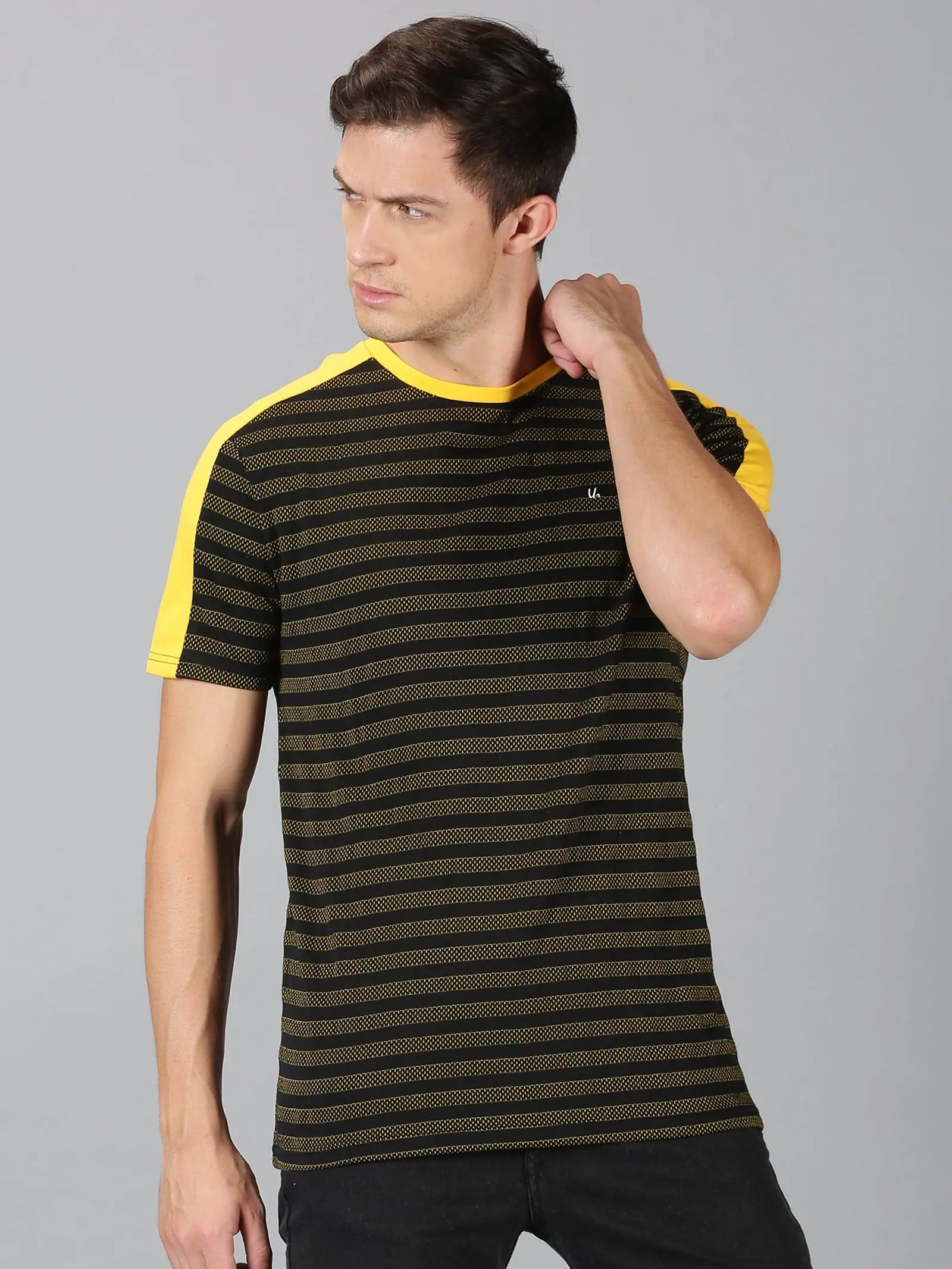 Ribbed Cuff T-ShirtsUrGear Men's Stripes T-shirt-UrM005041pS