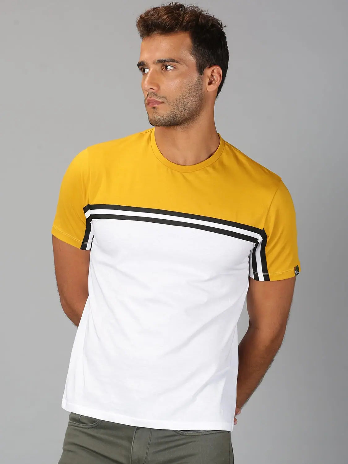 Boat Neck T-ShirtsMen T-Shirt Colour-block Cotton Stitch