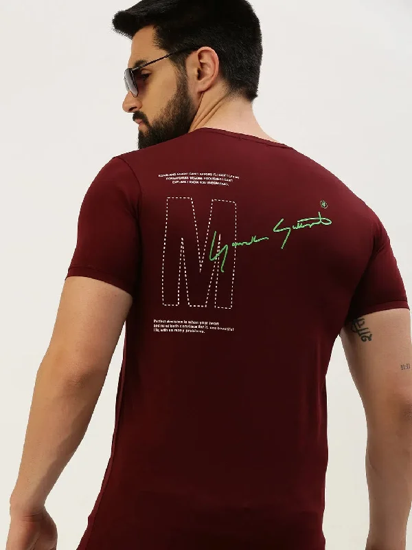 Boat Neck T-ShirtsMen Burgundy Printed T Shirt-GS-TS-231-Burgundy