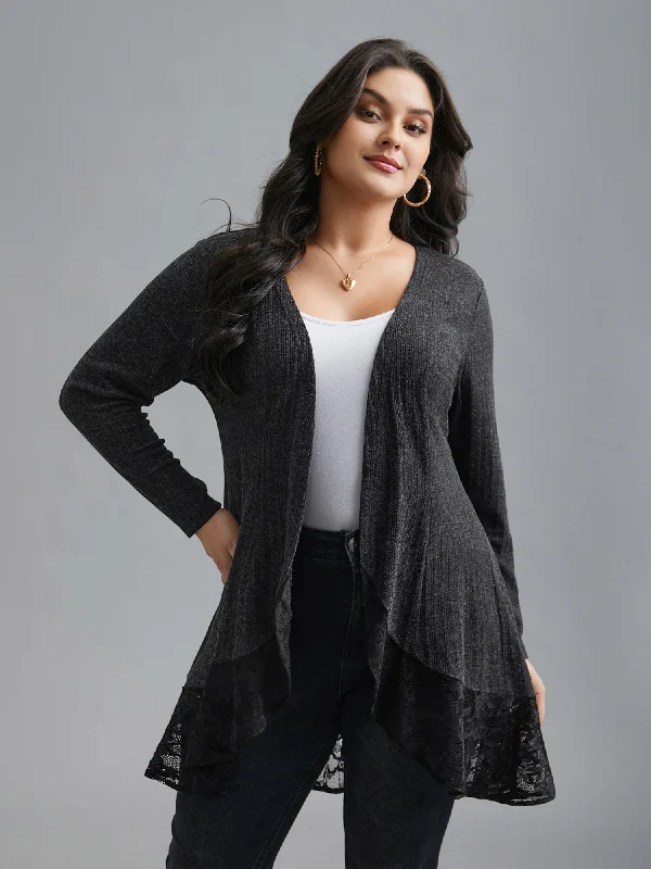 Lace Scalloped Open Front Cardigan