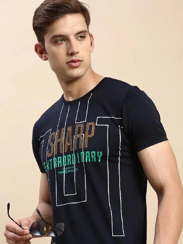 Striped T-ShirtsMen Navy Printed T Shirt-GS-TS-233-Navyblue