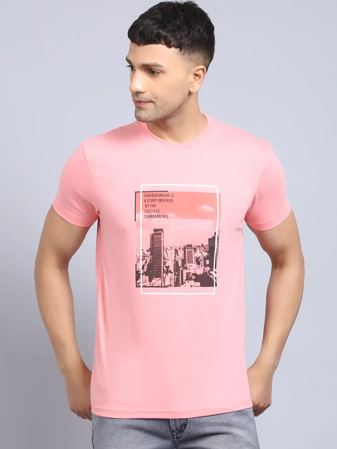 Mesh T-ShirtsRodamo Pink Printed Round Neck T-shirts-112210101-L