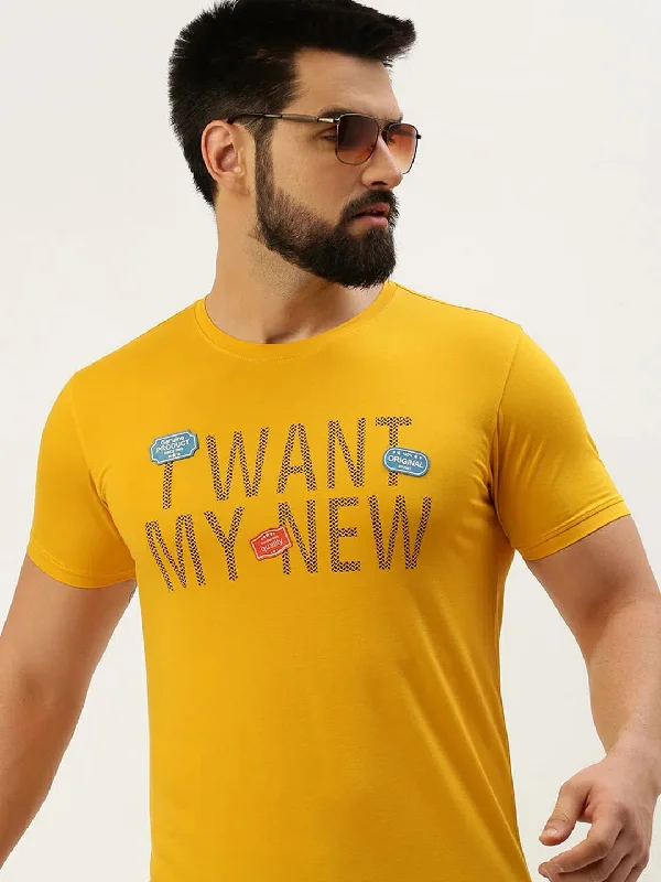 Cotton T-ShirtsMen Yellow Printed T Shirt-GS-TS-254-Yellow