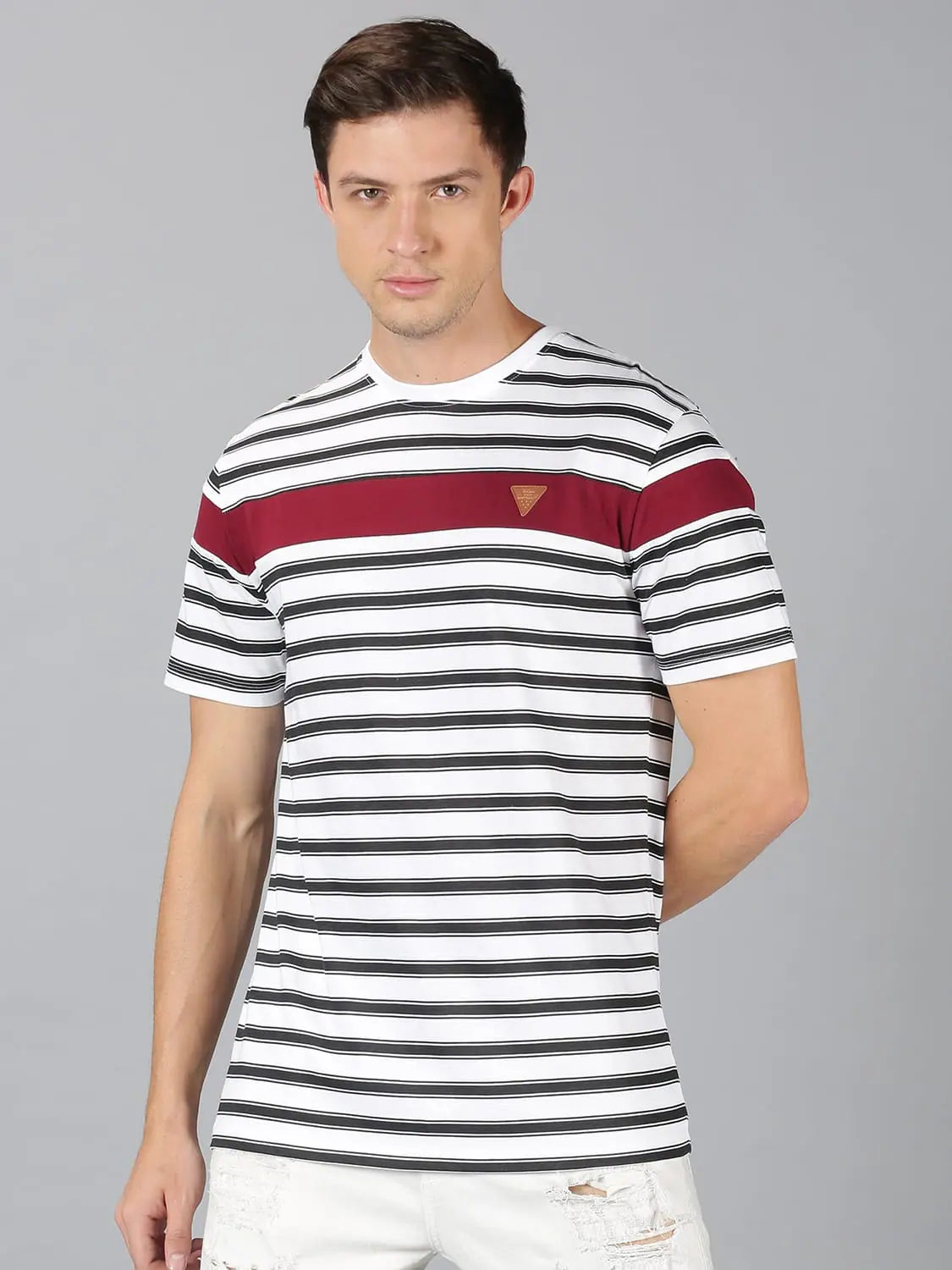 Metallic T-ShirtsMen T-Shirt Stripes Cotton T-Shirt Planet