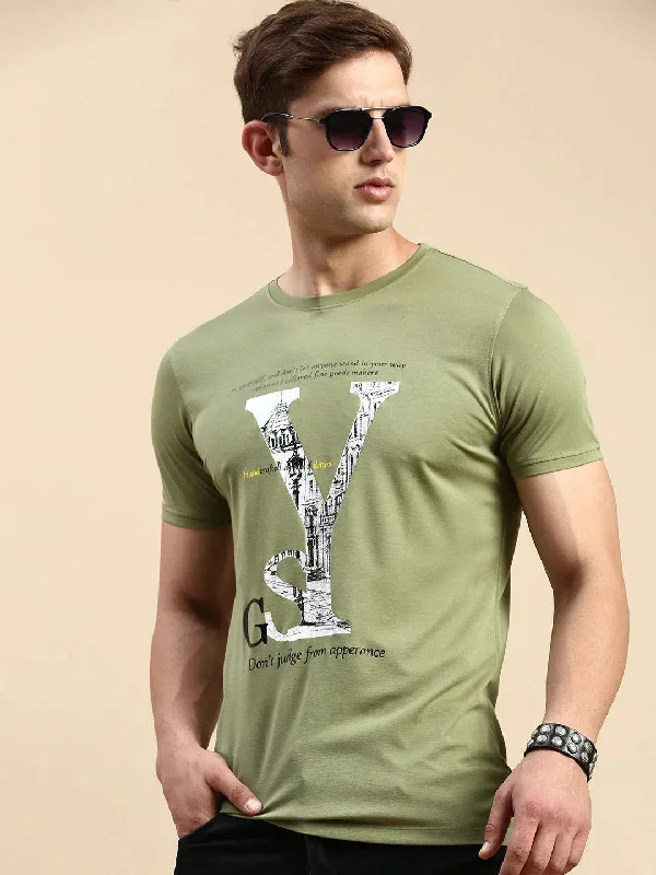 Painted T-ShirtsMen Green Printed T Shirt-GS-TS-287-Olive