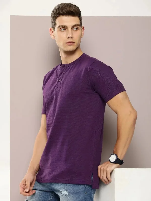 Ribbed Cuff T-ShirtsDillinger Purple Solid Regular Heney T-shirt