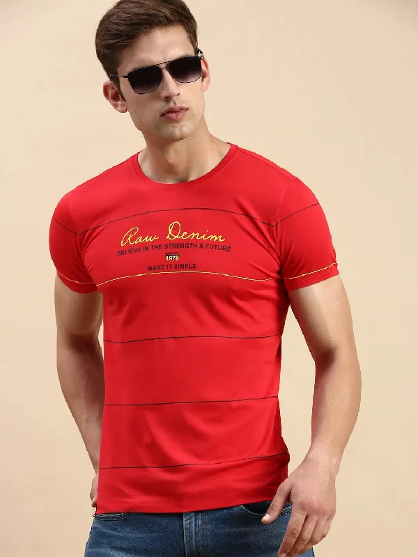 Studded T-ShirtsMen Red Printed T Shirt-GS-TS-237-Red