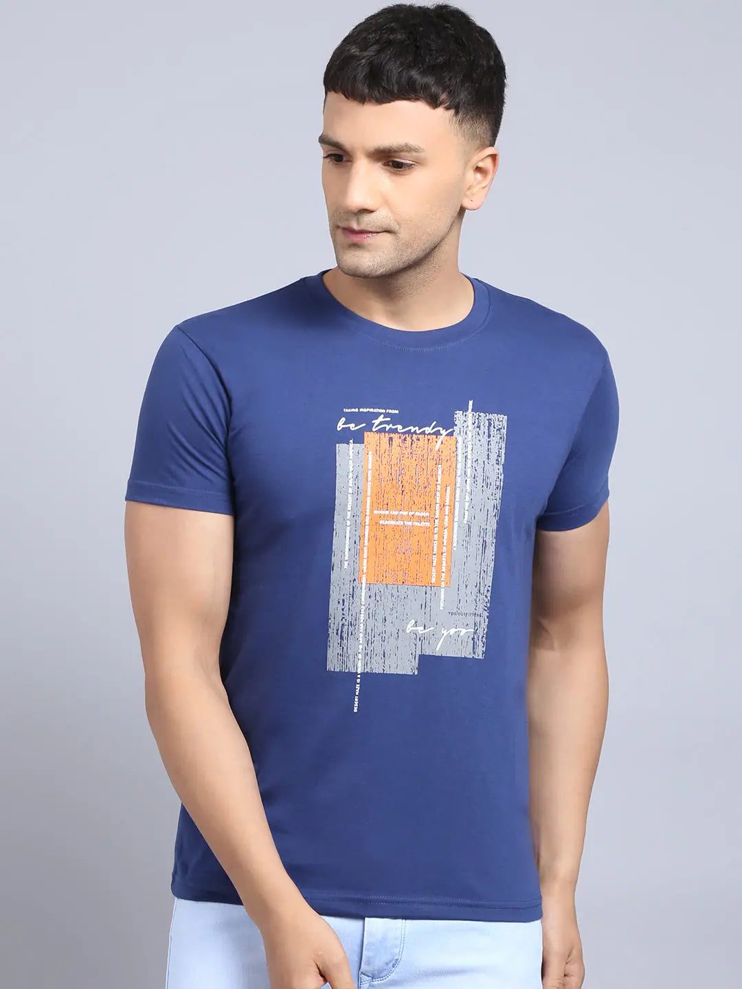 Reflective T-ShirtsRodamo Blue Printed Round Neck T-shirts-112270101-L