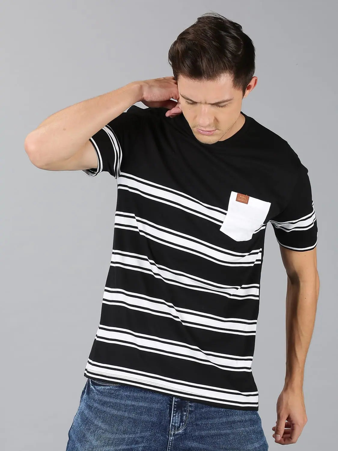 Scoop Neck T-ShirtsMen T-Shirt Stripes Cotton Premium