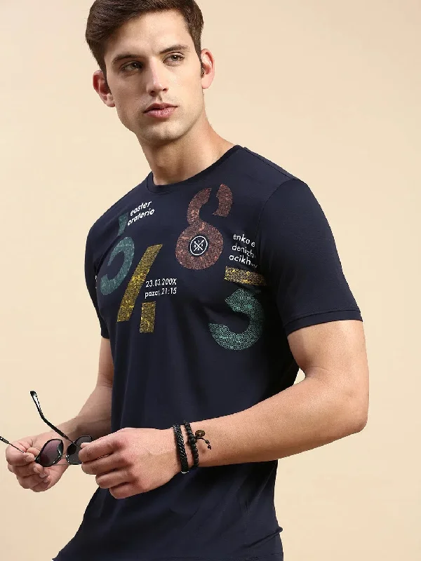 Slim Fit T-ShirtsMen Navy Printed T Shirt-GS-TS-284-Navyblue