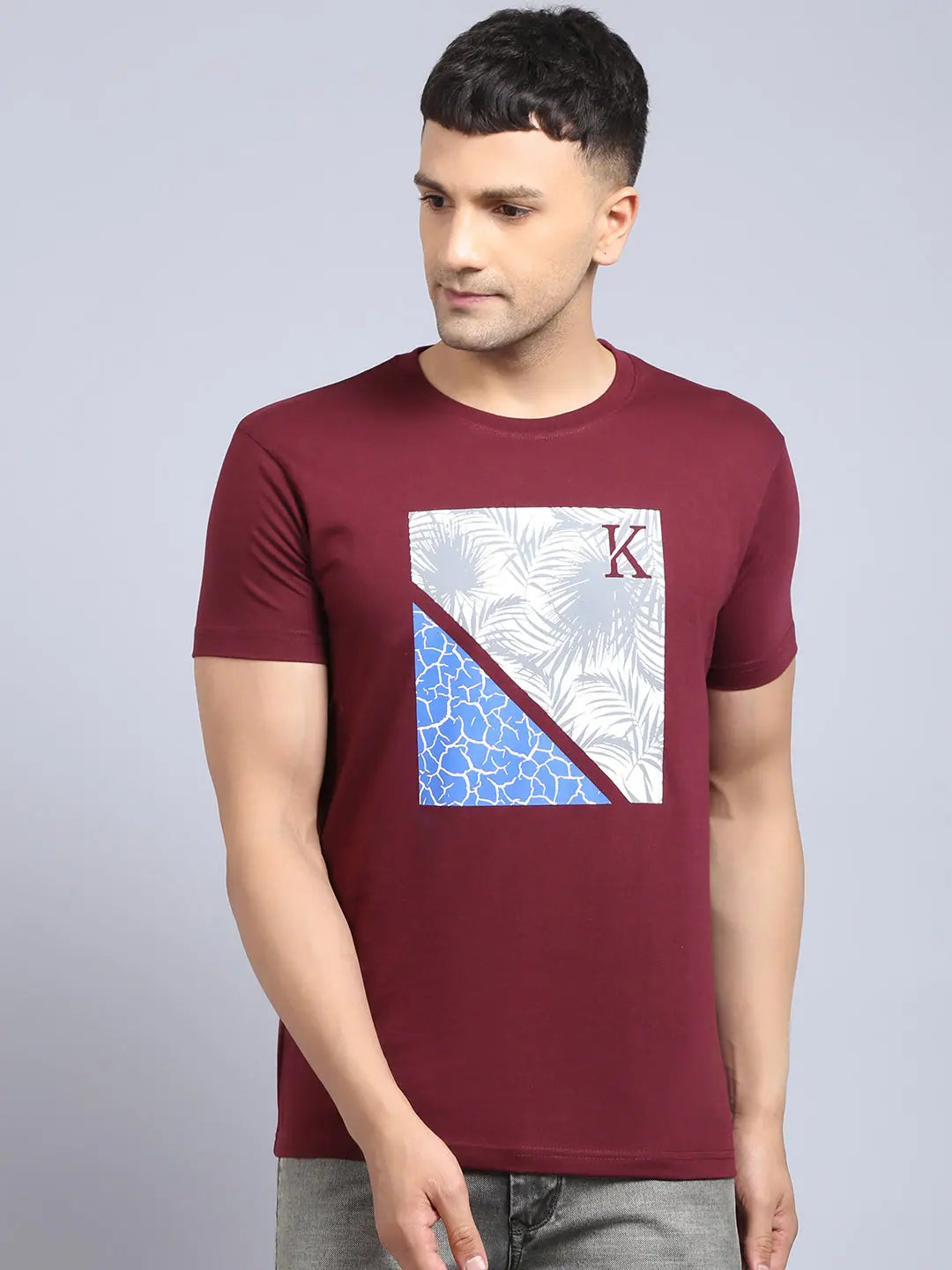 Recycled Fabric T-ShirtsRodamo Maroon Printed Round Neck T-shirts-112180101-L