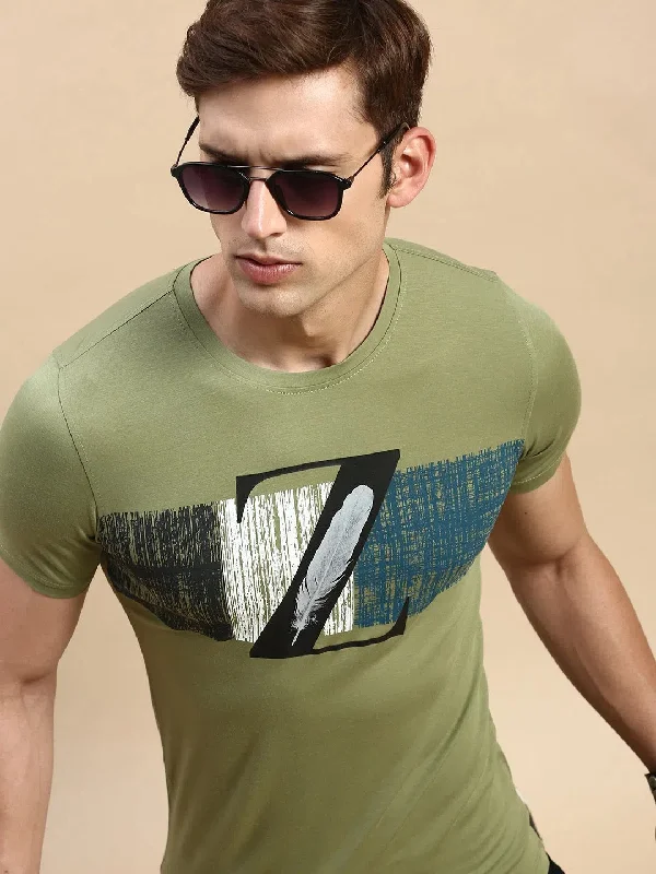 Embroidered T-ShirtsMen Green Printed T Shirt-GS-TS-272-Olive