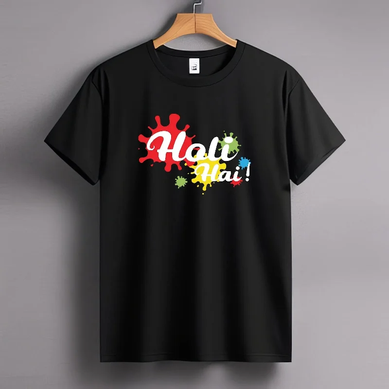 Camping T-ShirtsHoli Black Printed Round Neck T-shirt