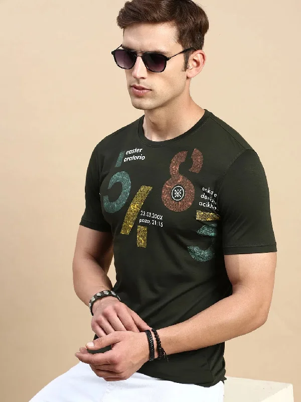 Graphic T-ShirtsMen Green Printed T Shirt-GS-TS-284-Olive