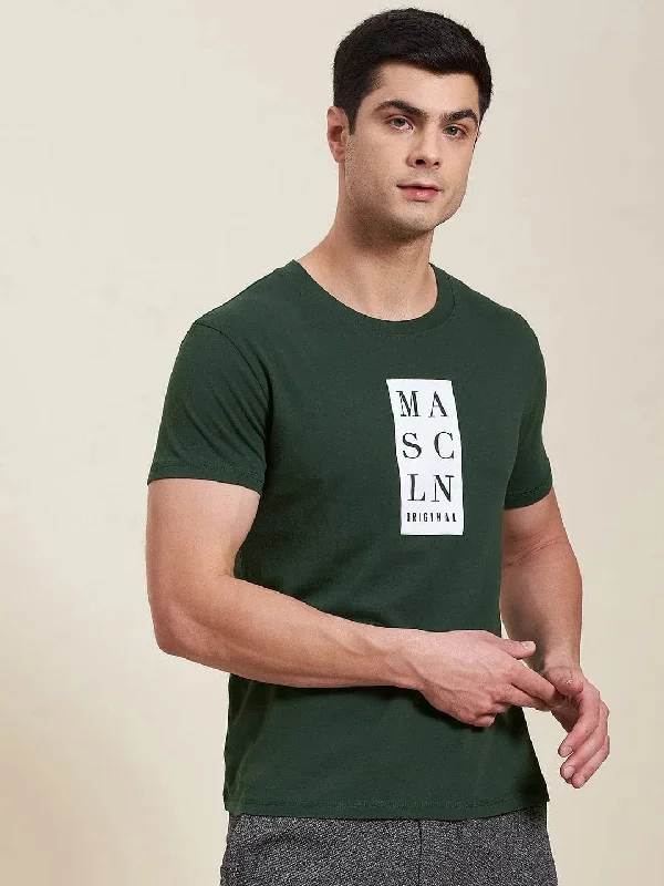 Bamboo T-ShirtsMen Olive Vertical MASCLN Slim Fit T-Shirt