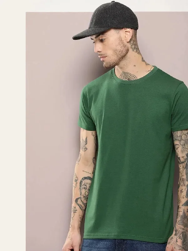 Collaborative T-ShirtsDillinger Men's Dark Green Plain T-Shirt