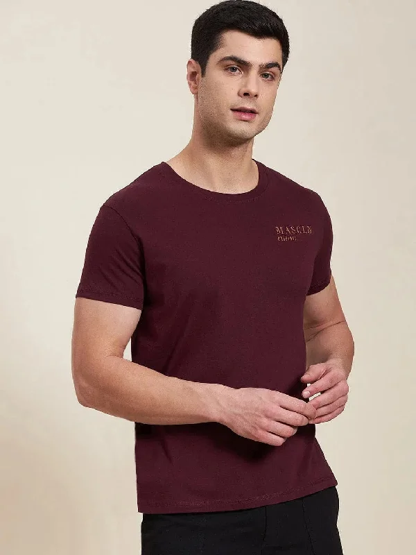 Recycled Fabric T-ShirtsMen Burgundy Slim Fit MASCLN ORIGINAL T-Shirt