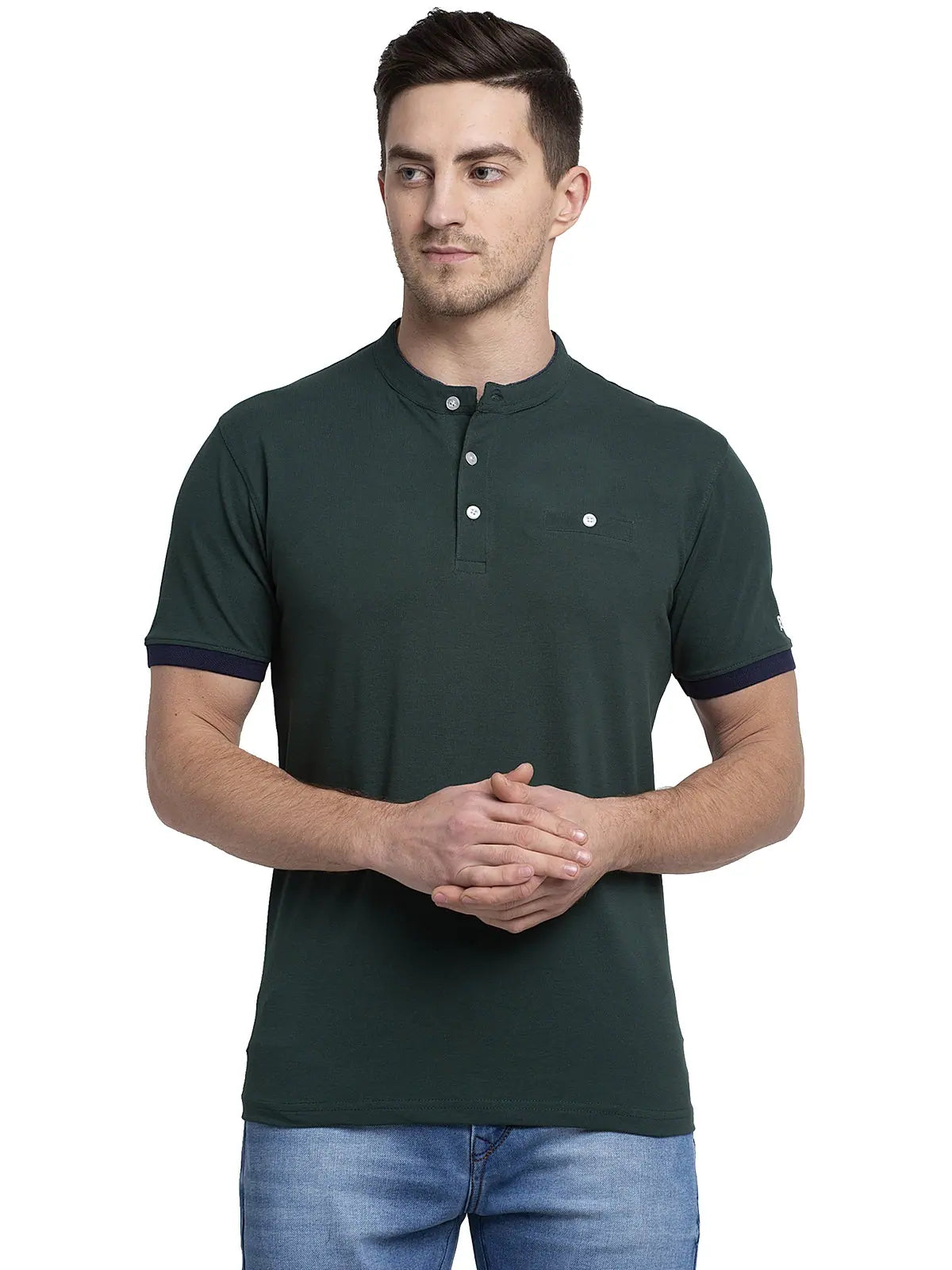 Asymmetrical T-ShirtsRodamo Green Lycra Henley T-shirts