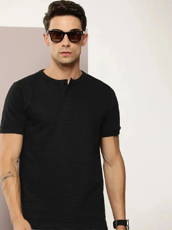 Zippered T-ShirtsDillinger Black Solid Regular Heney T-shirt