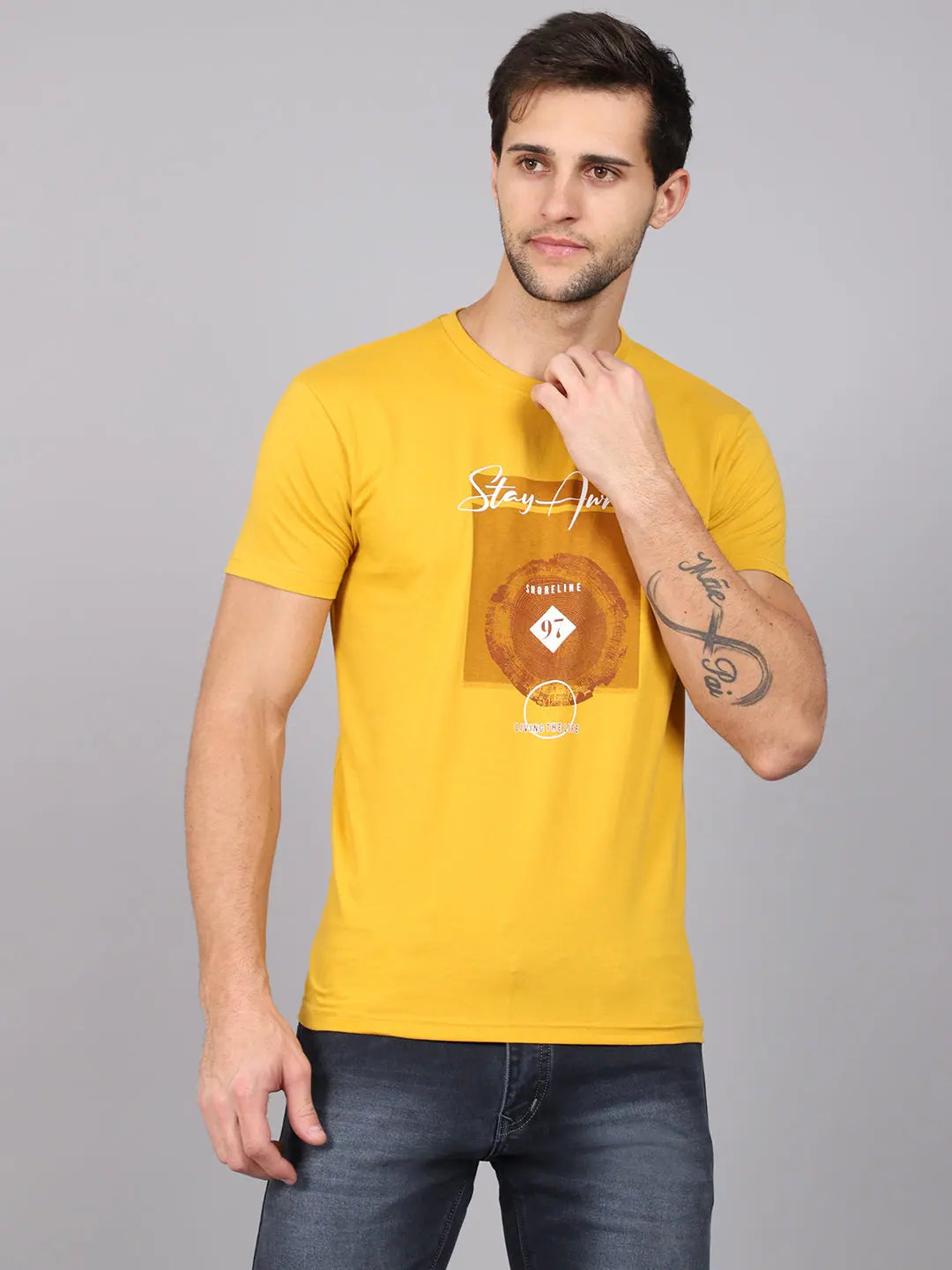 Plush T-ShirtsRodamo Yellow Printed Round Neck T-shirts-112230102-L