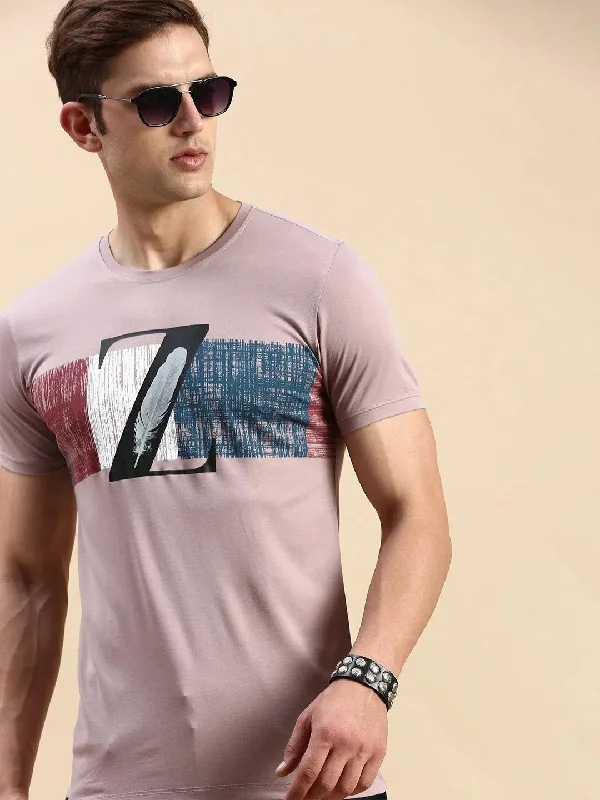 Tasseled T-ShirtsMen Mauve Printed T Shirt-GS-TS-272-Mauve