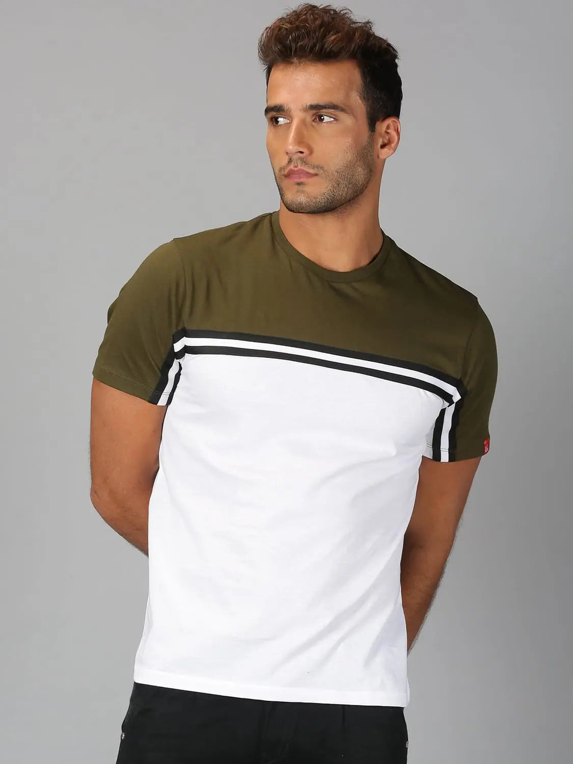 V-Neck T-ShirtsMen T-Shirt Colour-block Cotton Deadbury