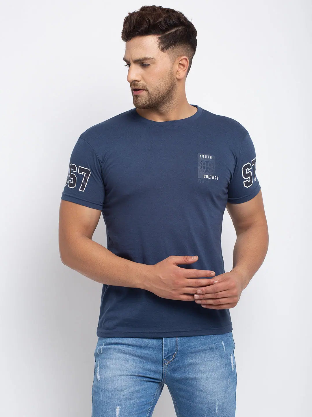 Longline T-ShirtsRodamo Blue Round Neck T-shirts-111780101-L