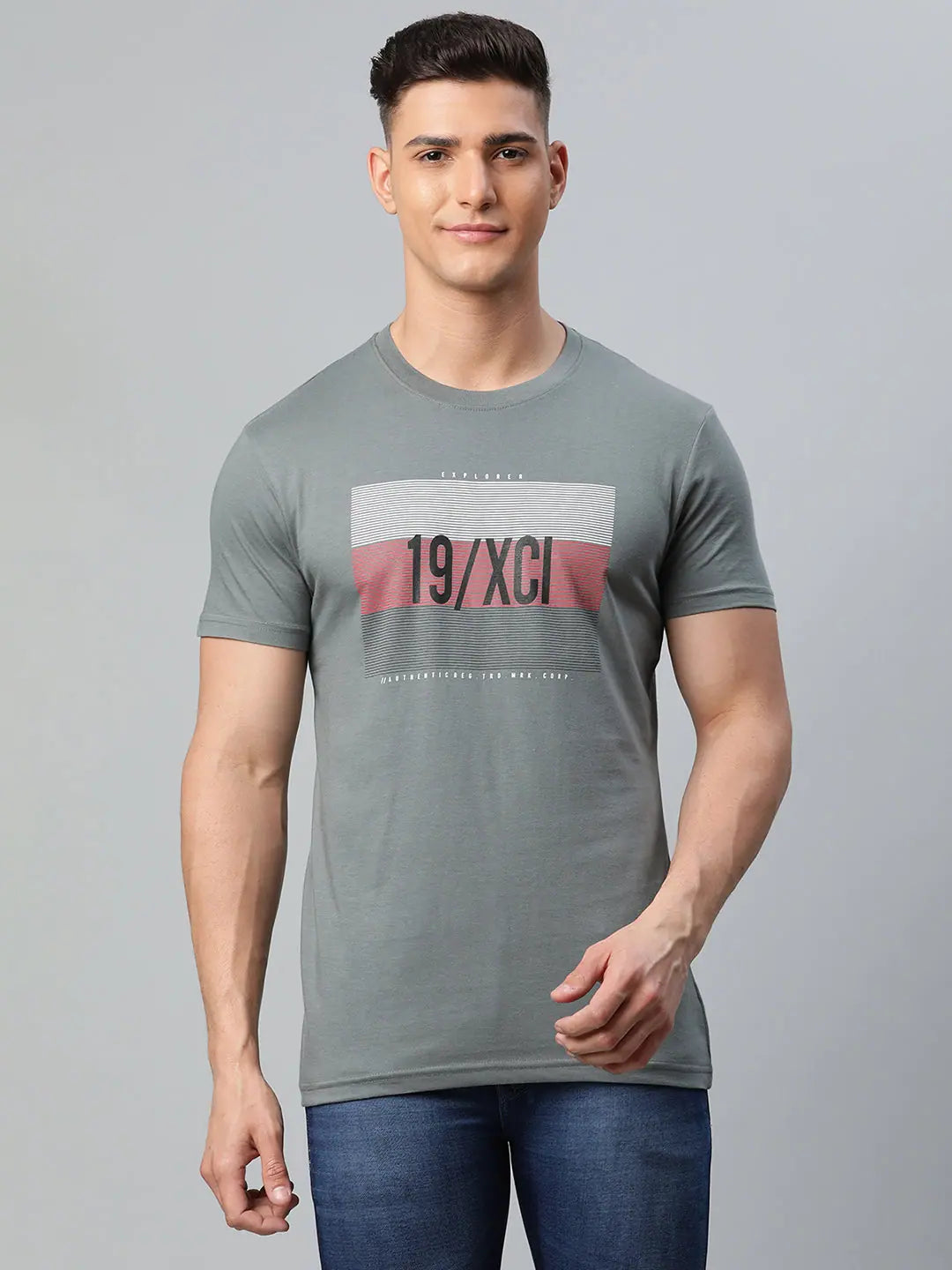 Cotton T-ShirtsRodamo Grey Printed Round Neck T-shirts-112030101-L