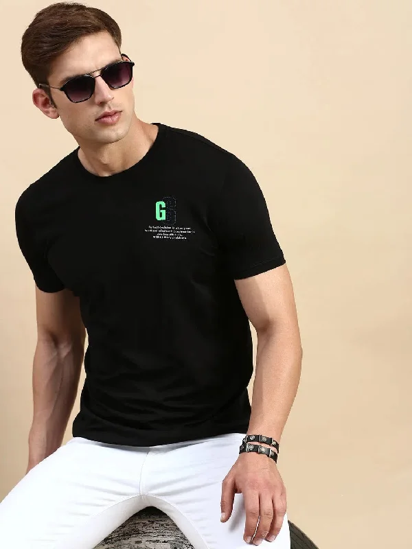 Fitted T-ShirtsMen Black Printed T Shirt-GS-TS-231-Black