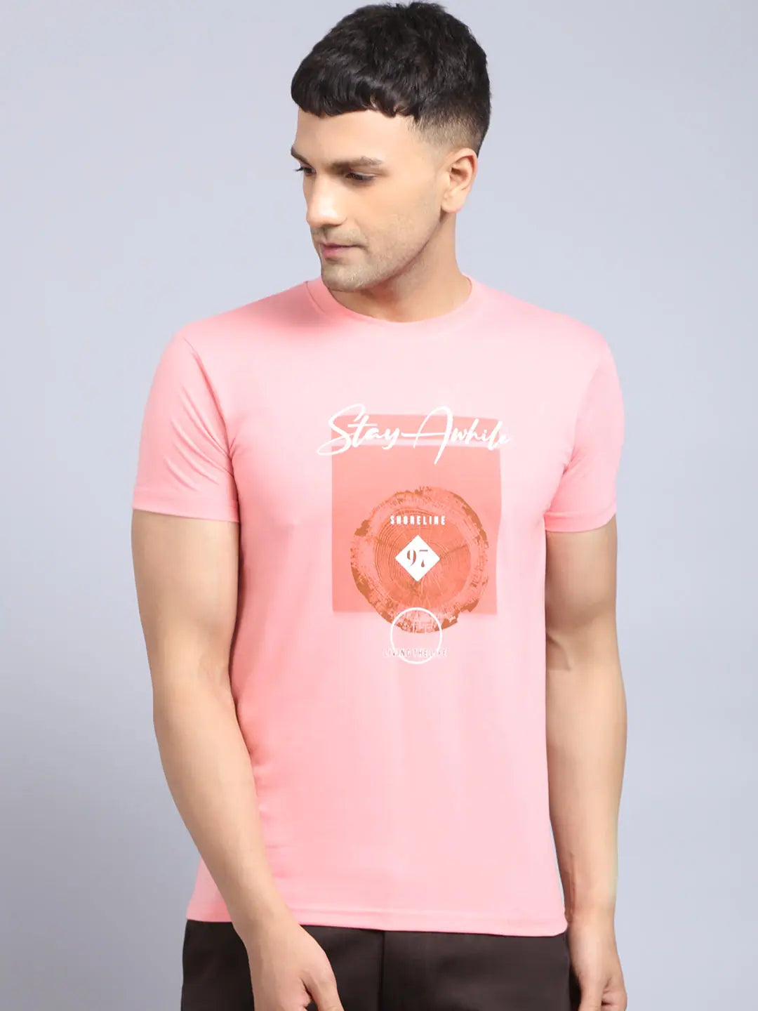 Fleece T-ShirtsRodamo Pink Printed Round Neck T-shirts-112230101-L