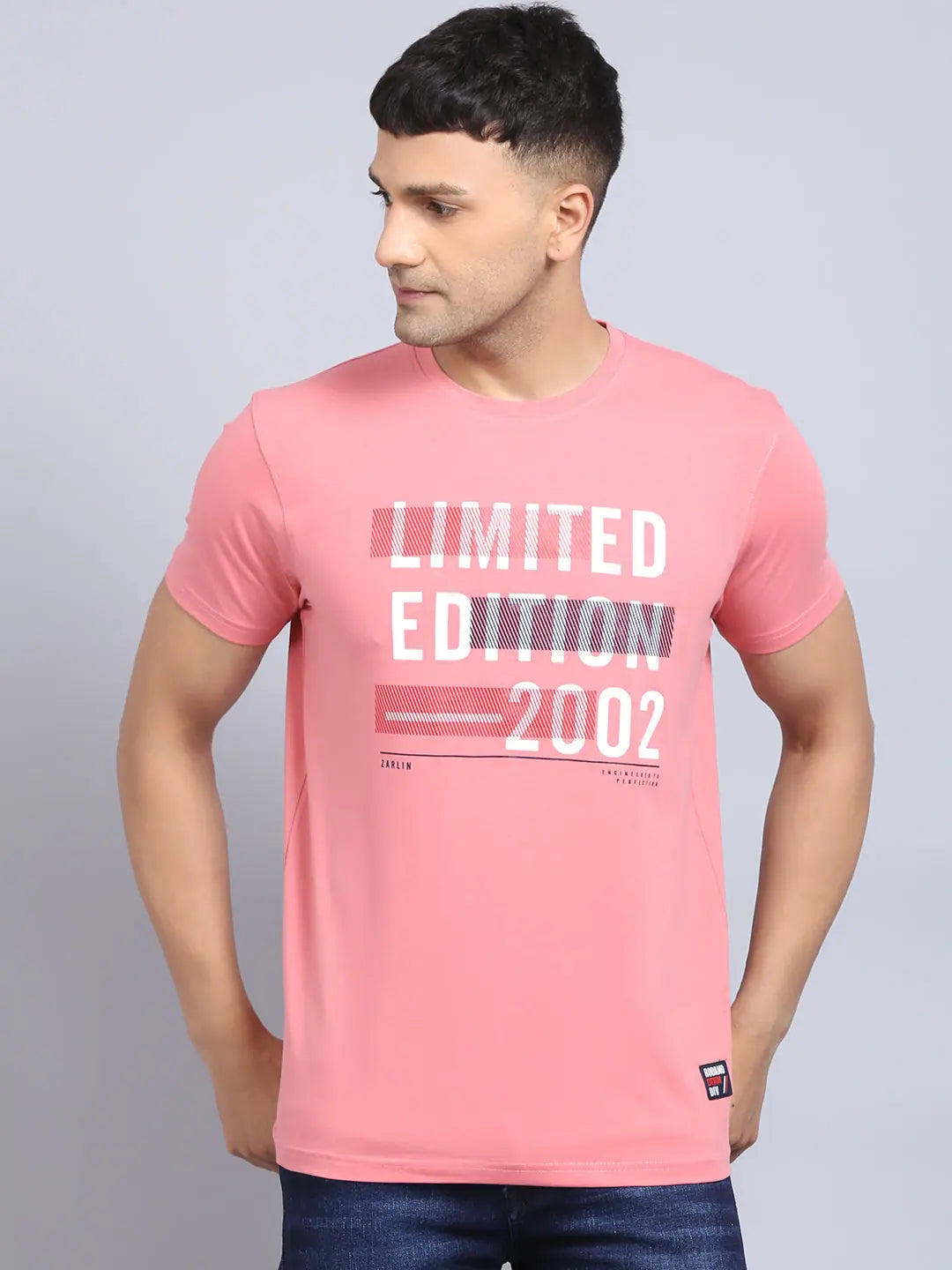 Blended Fabric T-ShirtsRodamo Pink Printed Round Neck T-shirts-112170101-L