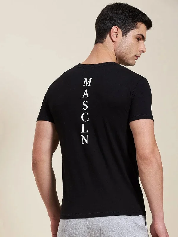 Fleece T-ShirtsMen Black Slim Fit Back Print MASCLN Logo T-Shirt