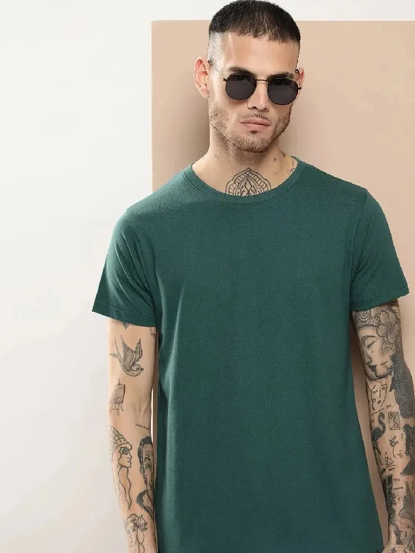 Metallic T-ShirtsDifference Of Opinion Men's Dark Green Plain T-Shirt