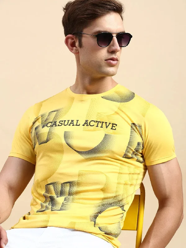 Organic Cotton T-ShirtsMen Yellow Printed T Shirt-GS-TS-246-Yellow