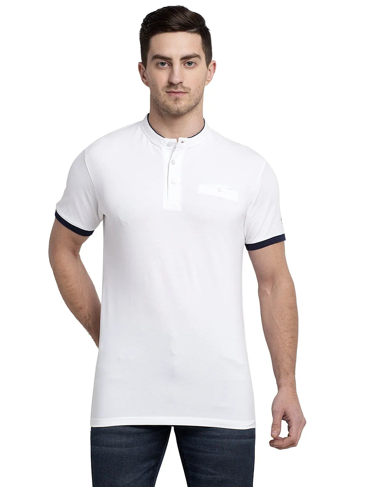 Ruffled T-ShirtsRodamo White Lycra Henley T-shirts