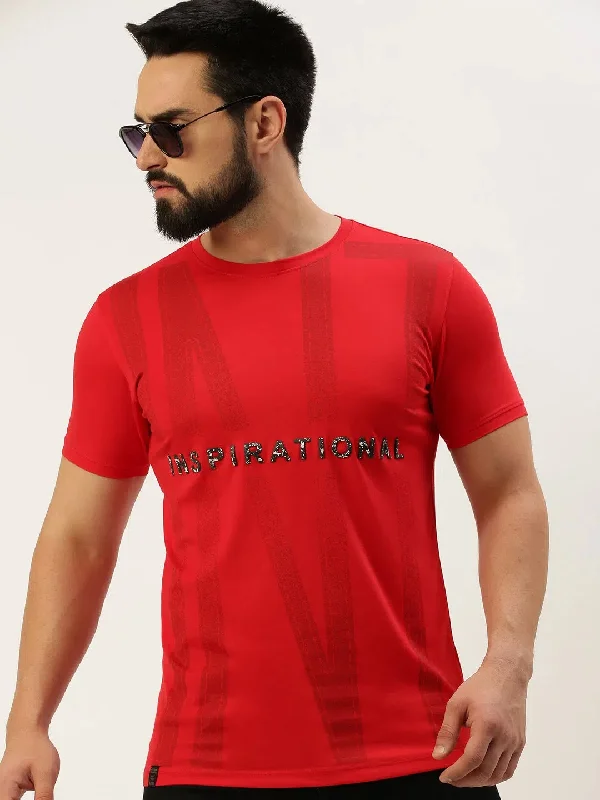 Ruffled T-ShirtsMen Red Printed T Shirt-GS-TS-245-Red