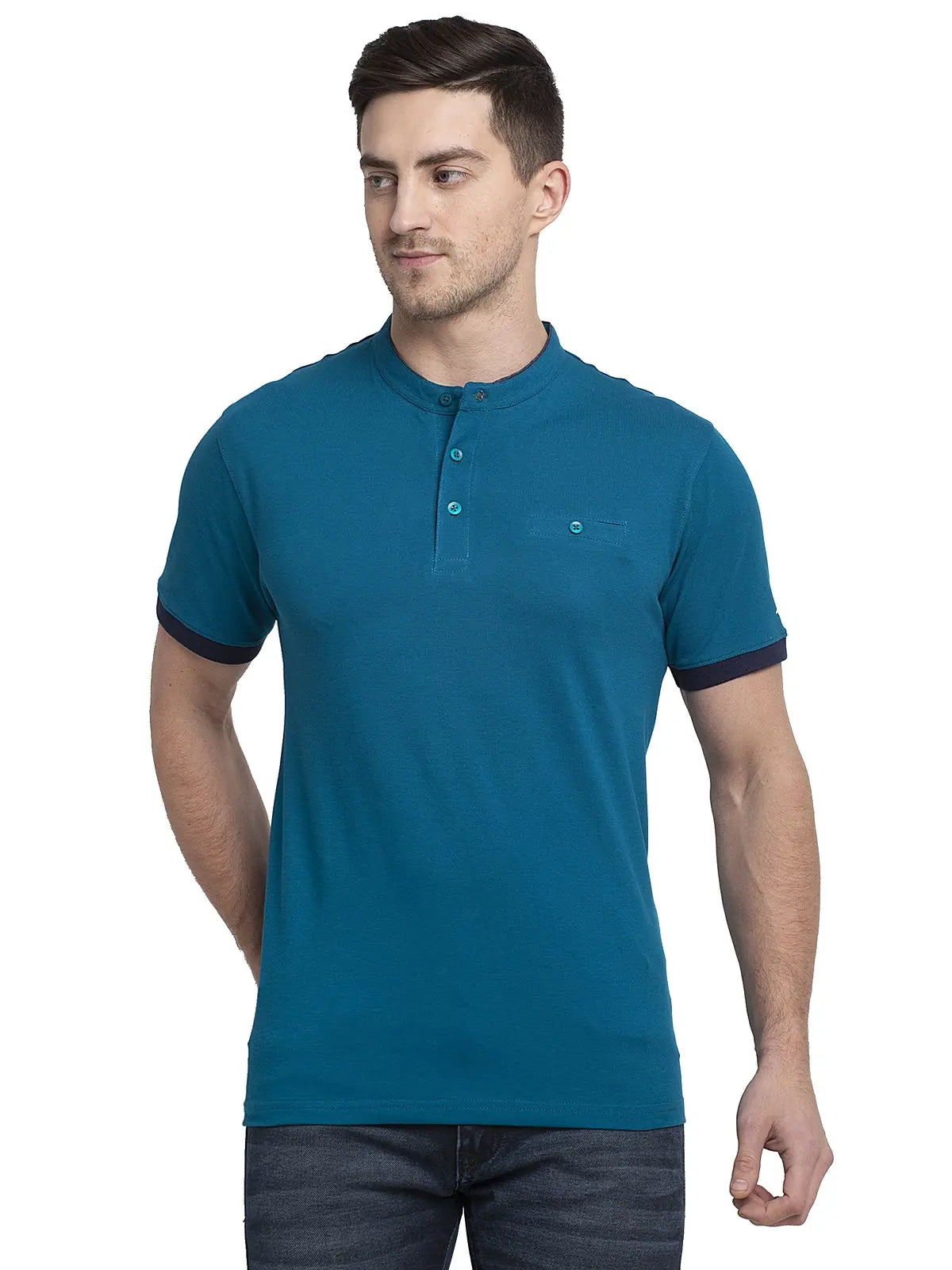 Layered T-ShirtsRodamo Blue Lycra Henley T-shirts-111760104-L