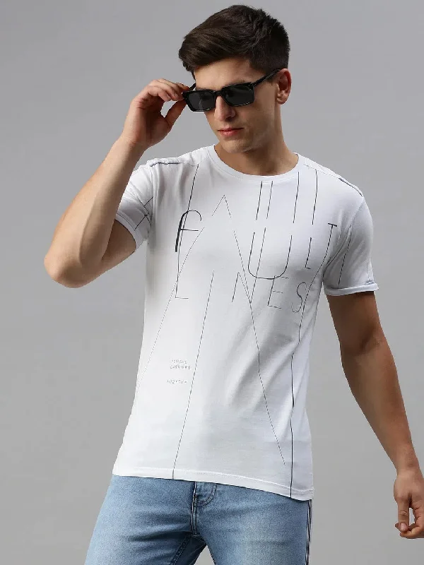 Hemp T-ShirtsMen White Printed Casual T Shirt-EX-G-143-3-White