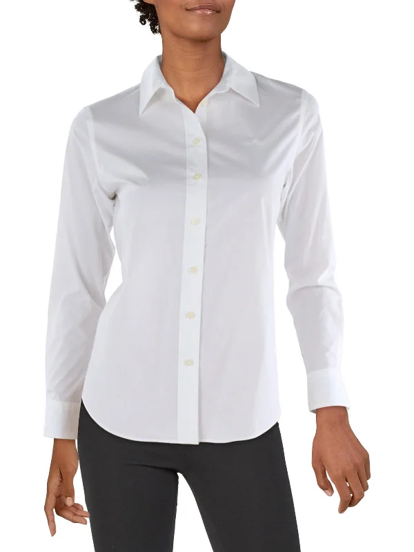 Womens Straight Fit Collar Button-Down TopWind resistance