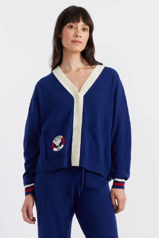 Blue Wool-Cashmere Snoopy Nautical Cardigan