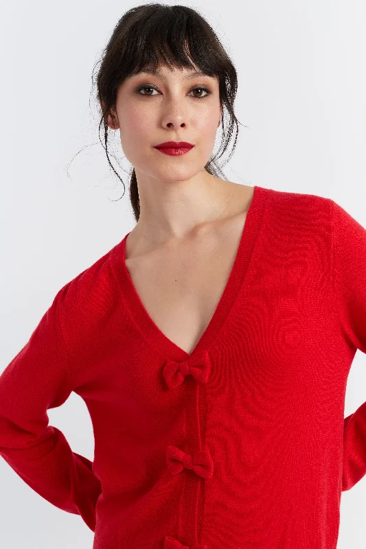 Red Wool-Cashmere Hello Kitty Bow Cardigan