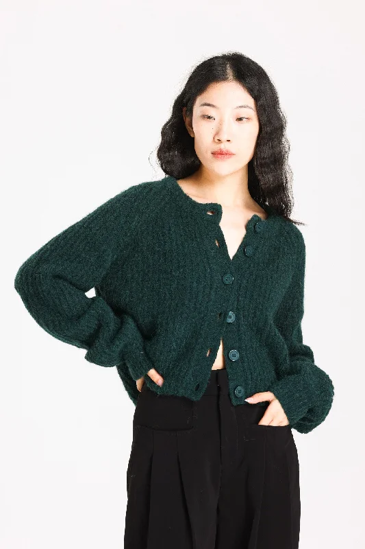 Janet Ribbed Alpaca wool  Knit Cardigan  - Forest