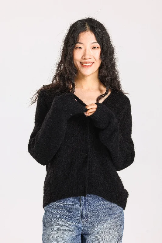 Lara Alpaca Wool Knit Cardigan - Black