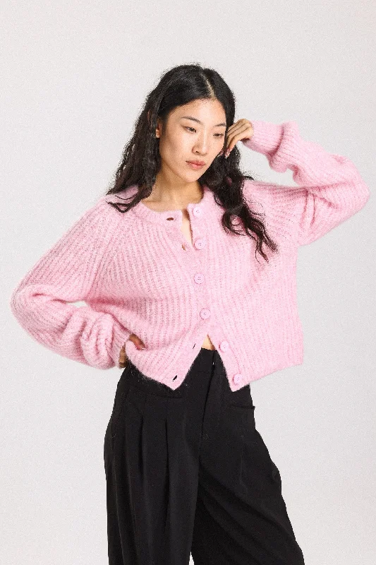 Janet Ribbed Alpaca wool Knit Cardigan - Pink