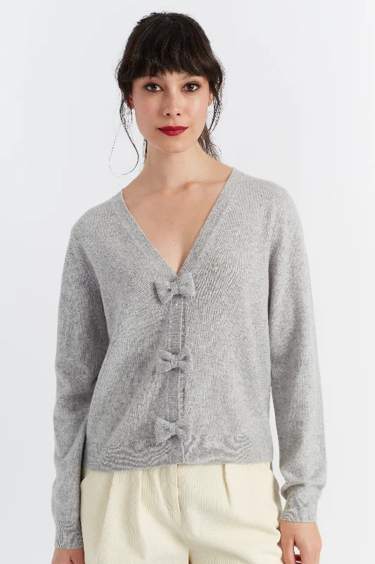 Grey Wool-Cashmere Hello Kitty Bow Cardigan