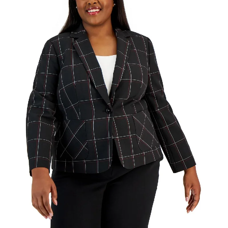 Kasper Womens Plus Plaid Office One-Button BlazerBlazercommunity